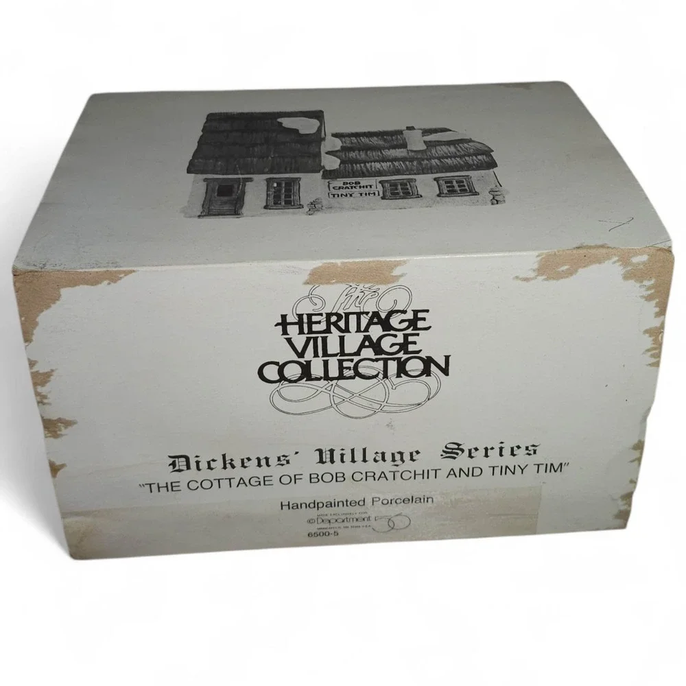 Retired Dept 56 Dickens Village Bob Cratchit Tiny Tim Cottage Lighted House Box